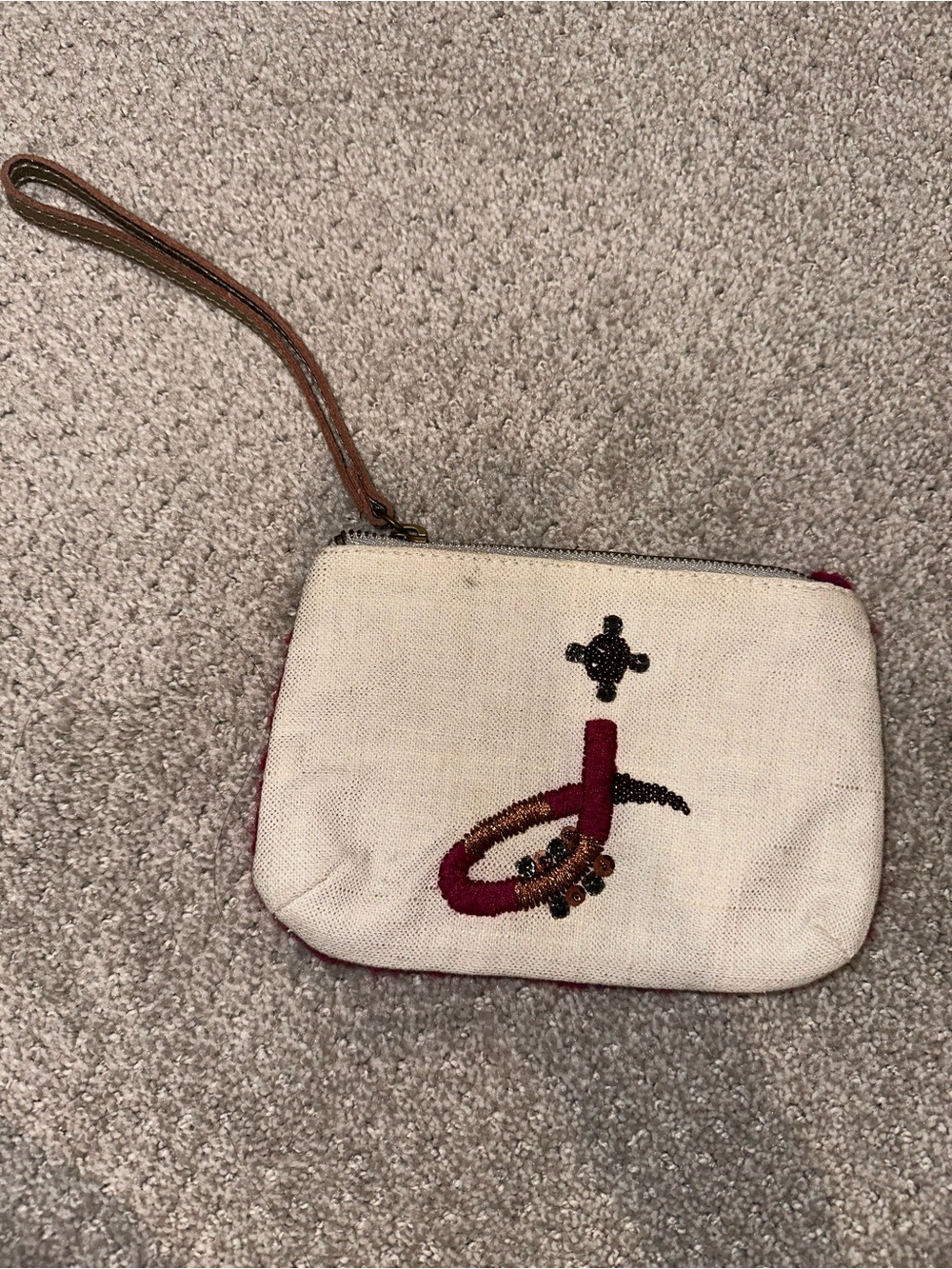 Canvas Wristlet Clutch - Cream and Magenta